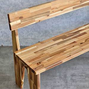 Banc en bois d'acacia GBD027 120x40cm avec dossier, design rustique moderne pour jardin, terrasse, parc, fabriqué en fonte et plastique - Product Image 3