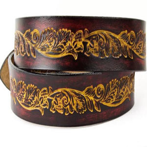 เข็มขัดหนังสไตล์ตะวันตกแบบเต็มเมล็ดสำหรับงานทำมือเข็มขัดสำหรับหนึ่งชิ้นลายดอกไม้สลักลายนูนพร้อมหัวเข็มขัดทองเหลือง - Product Image 2