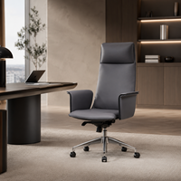 Chaise de bureau de direction ergonomique à dossier haut en cuir PU, pivotante, avec base chromée et roulettes silencieuses