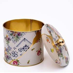 1.7L Kintsugi diseño de flor de vena dorada Ø 140x125mm manija de perilla de recipiente redondo de Metal patrón Floral único recipiente de 140mm de diámetro - Product Image 2