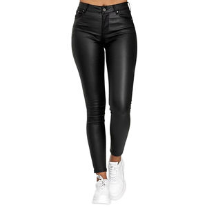 Pantalones de cuero negro personalizados de la mejor calidad para mujer, pantalones deportivos de lona de invierno al por mayor a precio normal - Product Image 1