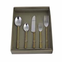 Ensemble de couverts en acier inoxydable plaqué or 304, 5 pièces, avec manche en métal de luxe, durable et éco-responsable, pour la maison, l'hôtel, les mariages