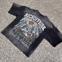 Camisetas de alta calidad para hombre de talla grande lavado con ácido negro DTG impreso cuello redondo hombro caído camiseta inferior de angustia para hombres