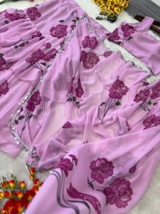 ผ้าส่าหรีมีระบายลายพิมพ์ล่าสุดที่สวยที่สุด - Product Image 2