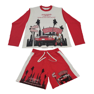 Vente en gros Ensemble t-shirt et short personnalisés à manches courtes Teint uni en coton et polyester Ensemble 2 pièces short et t-shirt pour hommes - Product Image 1