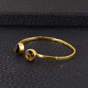 Hot Selling <b>Boho</b> Gemstone Cuff <b>Bracelet</b> Minimalist Brass Bangle Women 18k Gold Plated Double Stone Bangles for Wholesale/OEM/ODM - Product Image 4