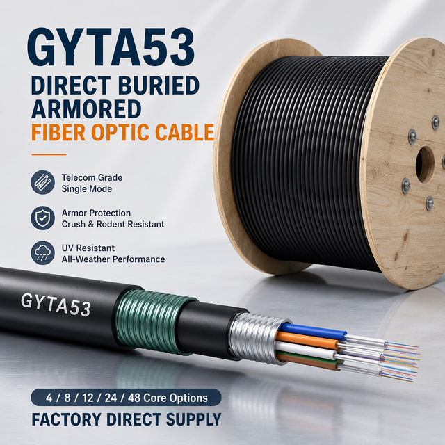 Wholesale GYTA GYTS Outdoor 10 Gigabit Multimode Fiber Optic Cable OM3 OM4 Armored Line 4 12 24 48 96 Core Data Center Supply