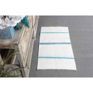 Alfombra Turca Vintage Kilim Pequeña de 1.7x3.2 pies, Alfombra Blanca Sólida de Lana - Product Image 3