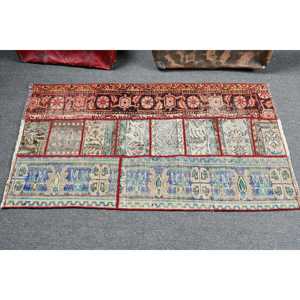 2.6x4.8 ft Vintage Turkish <b>Red</b> <b>Wool</b> Rug Patchwork Design Eco-Friendly Latex Backing - Product Image 3