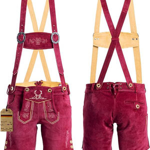 Lederhosen แท้เยอรมันผู้ชาย, ชุดปักลายหนังสีน้ำตาลอ่อน Oktoberfest สไตล์สั้นเอวกลาง - Product Image 4