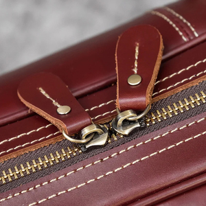 Sac de voyage pliable en cuir véritable grande capacité avec fermeture éclair, durable, rouge - Product Image 6