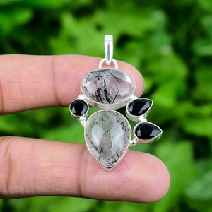 Mode Pendentif Designer Pendentif Haute Qualité 925 En Argent Sterling À La Main Gemme Noir Rutile Spinner Pendentif Bijoux - Product Image 4