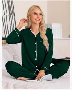 ชุดนอนโมดอลแขนยาวลำลองสำหรับผู้หญิงชุดใส่อยู่บ้านคอวีติดกระดุม S-XXL ขนาดชุดนอนผ้าทอเพื่อนเจ้าสาว - Product Image 3