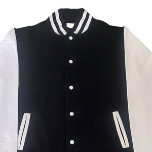 Timeless Wool Blend College Bomber con botones a presión Leather Letterman Coat para hombres y mujeres - Product Image 6