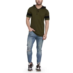 Men's Hooded T-shirt Sport Wear Casual Winter 2025 Cotton Worsted Short Sleeve Regular Fit - Product Image 3
