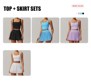 กระโปรงเทนนิสของผู้หญิงจีบเอวสูงชุดเสื้อแจ็คเก็ตกระโปรงสั้นกีฬากระเป๋าข้างมีความต้องการสูง - Product Image 3