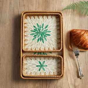 2024 Serving <b>Tray</b> Rattan <b>Tray</b> Inlaid With Mother of Pearl for Home Decor/ Kitchen With Handle From Vietnam - Product Image 3