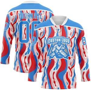 Maillot de hockey sur glace personnalisé de style américain, col en dentelle, 100% polyester, séchage rapide, antibactérien, nom/numéros de l'équipe - Product Image 4