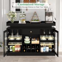 Meuble de bar à café noir moderne avec éclairage LED et porte-bouteilles, buffet avec étagères réglables pour salle à manger