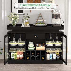 Mueble de Bar Moderno en Negro con Luces LED y Estante para Vinos, Aparador Buffet con Estantes Ajustables para Comedor - Product Image 3