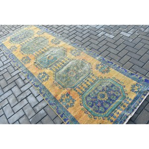 Alfombra de pasillo vintage de 3.5x9.9 pies, alfombra turca, alfombra azul con lunares - Product Image 4