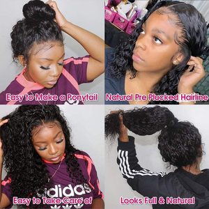 Đen sâu mềm glueless kinky xoăn ren phía trước tóc giả tóc con người bé tóc 4x4 đóng cửa sâu sóng nước sóng - Product Image 5