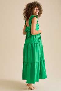 Sin espalda largo elegante cuello cuadrado volante suelto ajuste sin mangas con elástico verano Casual señoras hasta la rodilla verde escalonado Maxi - Product Image 2