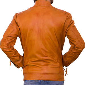 Chaqueta de cuero vintage para hombre, chaqueta de motorista de cuero de vaca marrón - Product Image 6