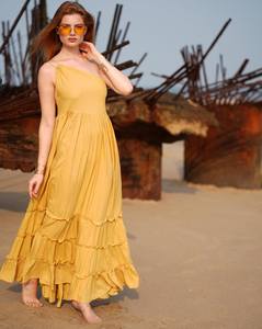 ชุดเดรสผู้หญิงผ้าคอตตอนลำลองสีพื้นเรียบง่ายใส่สบายใส่สบายน้ำหนักเบาฤดูร้อน - Product Image 1