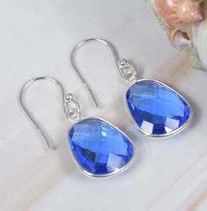 925ทึบทันสมัยการกำหนดขอบสีเงินแท้ควอตซ์สีฟ้า iolite รูปไข่อัญมณีรูปทรงสดใสห้อยและต่างหูแบบห้อย - Product Image 1