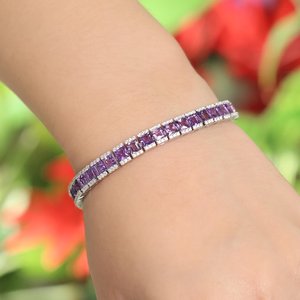 สร้อยข้อมือทองขาว18K สำหรับผู้หญิงสร้อยข้อมือเทนนิสอเมทิสต์ธรรมชาติสร้อยข้อมือนำโชค925สีเงิน - Product Image 2