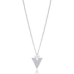 Collier avec pendentif triangulaire incrusté de pierres CZ blanches, charme en gros, collier artisanal turc en argent sterling 925, cadeau - Product Image 1
