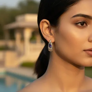 Boucles d'oreilles clous tendance en argent 925 avec pierre précieuse bleue, motif de fleur mignon pour un usage quotidien, fiançailles, mariage, anniversaire, fête - Product Image 2