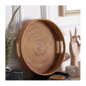 2025 Eco-Chic Woven <b>Rattan</b> & Natural Rope Round Tray Handmade Home Decor for Coffee <b>Table</b> & <b>Dining</b> Organization Sea Grass - Product Image 2