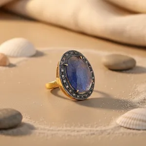 Bague halo pour femme en saphir et diamant, or rose 18 carats et plaqué rhodium, sertissage tendance, forme de chiffre 1, bijoux - Product Image 1