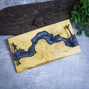 Plateau de service en résine époxy et bois rustique unique pour le petit-déjeuner de charcuterie et la présentation de table en toute sécurité - Product Image 3