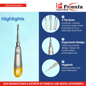Élévateurs d'extraction dentaire droits 2 mm, 3 mm, 4 mm, pointe radiculaire et gouge, en acier inoxydable autoclavable - Product Image 4