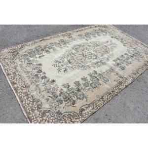 พรมขนสัตว์สีเบจสีน้ำตาล5.5x9.2ฟุตคลาสสิกดีไซน์แบบเย็บปะติดปะต่อกันแบบตุรกีสำหรับห้องนั่งเล่นห้องนอนห้องโถงทำจากยางทรงสี่เหลี่ยม - Product Image 2