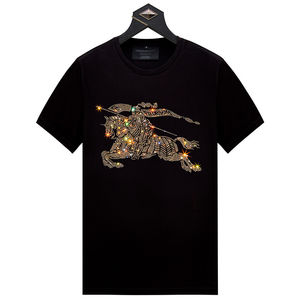 เสื้อยืดไรน์สโตนสำหรับผู้ชายเสื้อยืดลำลองผ้าคอตตอนถักลายว่างเปล่าสำหรับผู้ชาย - Product Image 5