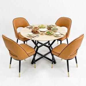 Ensemble table ronde en bois de 1 m et 4 chaises rembourrées Collin CBBA107, design confortable - Product Image 1