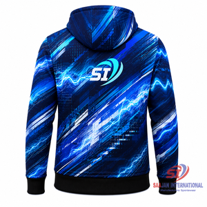 เสื้อฮู้ดกีฬาแบบสั่งทำพิเศษ ซิปเต็มตัว พิมพ์ลายคลื่นไฟฟ้าแบบ Sublimation ทั้งตัว รับทำโลโก้ OEM ขายส่ง เสื้อผ้ากีฬาแนวสตรีท - Product Image 2