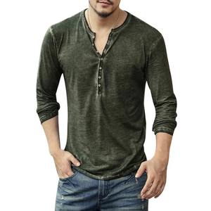 Camiseta de manga larga con cuello en V para hombre 2025 botones elegantes otoño Casual sólido ropa masculina 5XL sostenible 100% algodón transpirable - Product Image 3