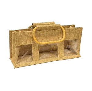 Bolsa de yute con asa de regalo de bambú y ventana personalizada, bolsas de compras portátiles de yute de 3 tarros para regalos - Product Image 1