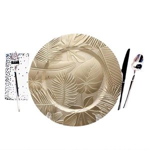 Elegant metal charger plate suitable for hotel buffets showcasing refined dining <b>aesthetics</b> during celebrations - Product Image 1