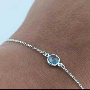 Handmade 925 Sterling <b>Silver</b> Aquamarine <b>Bracelet</b> Adjustable Dainty Natural Gemstone Birthstone Jewelry Fashion <b>Beaded</b> <b>Bracelet</b> - Product Image 4