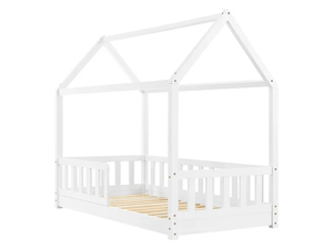Letto per Bambini a Forma di Casa, Struttura in Legno di Pino Massiccio con Sponde di Sicurezza per Bambini e Bambine, Bianco - Product Image 3