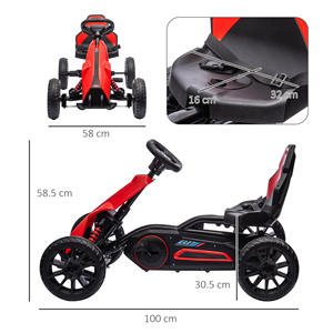 Kart à pédales HOMCOM pour enfants de 3 à 8 ans avec siège réglable et roues en EVA, 100x58x58.5 cm, rouge noir - Product Image 3