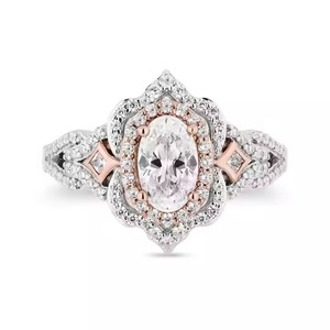 Anillo de compromiso de diamantes de moissanita Original de corte ovalado, Plata de ley de dos tonos, anillo de Marco adornado Floral extraordinario 925 - Product Image 1