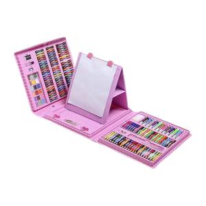 Ensemble d'art de 208 pièces, kit de crayons à eau, papeterie scolaire pour enfants, étui de rangement portable, palette, bloc de dessin, bleu rose PET - Product Image 3