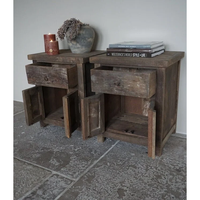 Ensemble de tables de chevet modernes de luxe en bois de récupération rustique à double porte et 1 tiroir pour chambre à coucher, mobilier de maison H66 x L55 x P45 cm